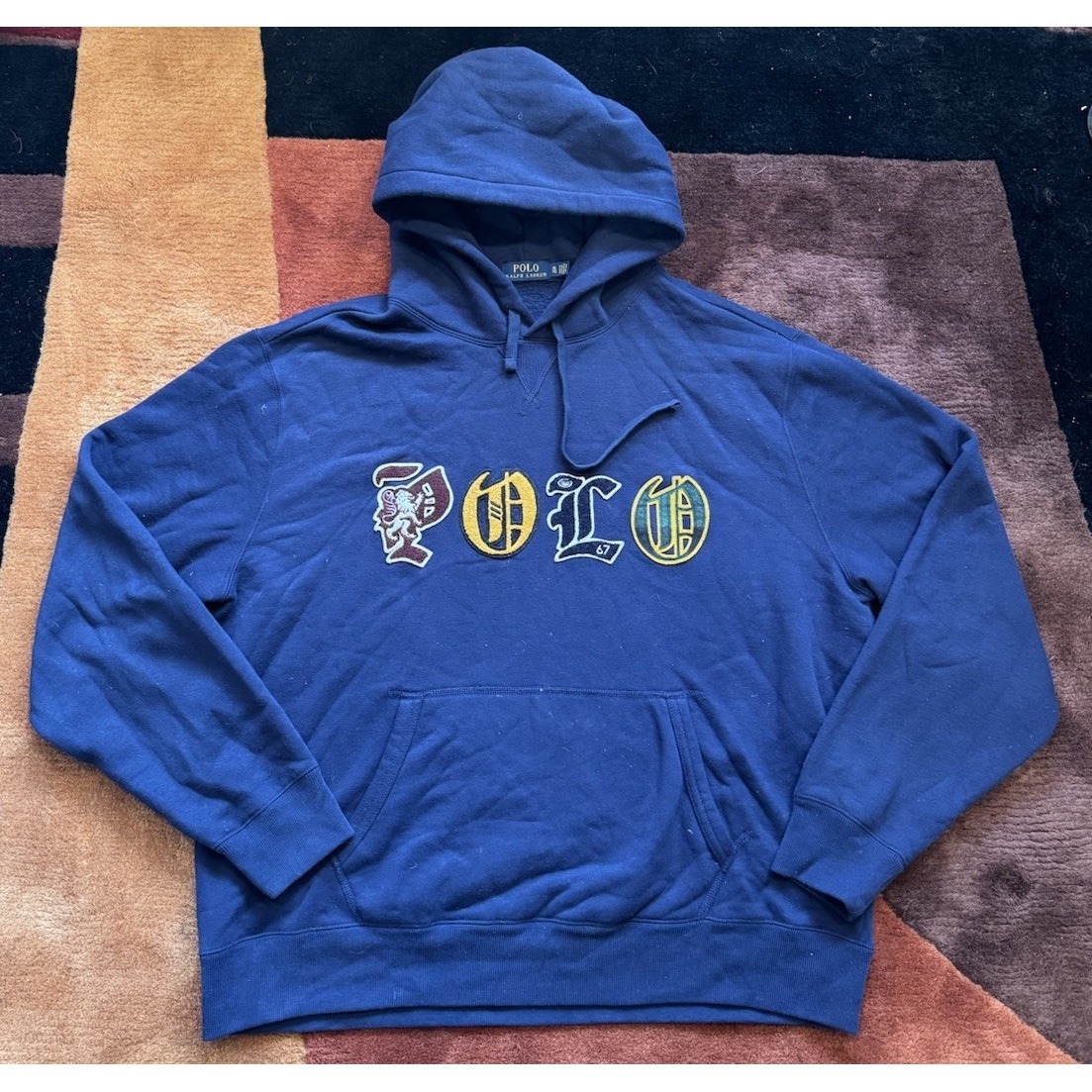 Polo Ralph Lauren Blue Parker Hoodie Sweatshirt Xl Cotton Y2k Vintage